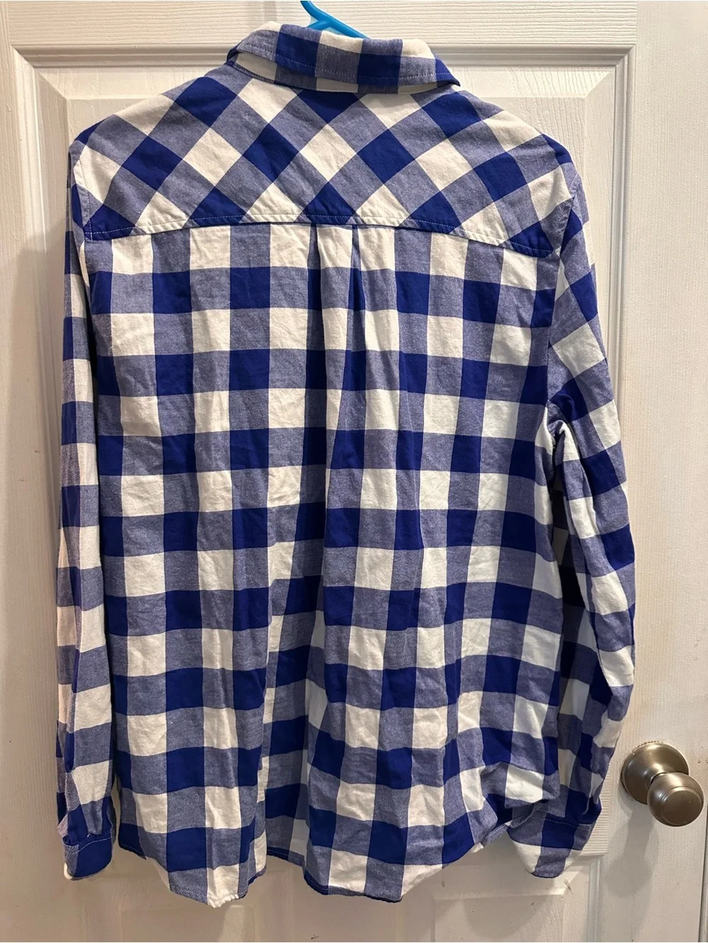 J. Crew Blue and White Buffalo Check Button-Down Shirt size L.